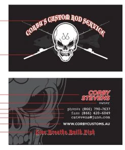 Mud Hole Custom Business Cards: Skull With Crossing Rods Gear