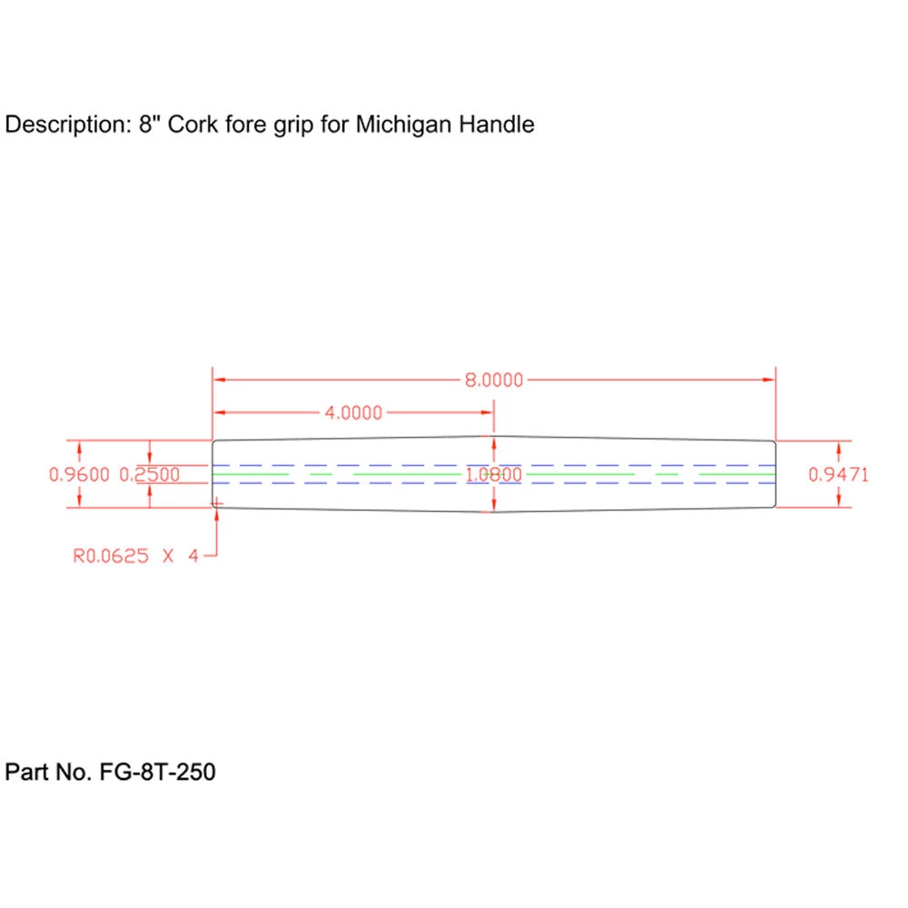CRB Components 8" Tapered Cork Foregrip For Michigan Handle - Super Grade 4 CRB Components 8" Tapered Cork Foregrip For Michigan Handle - Super Grade